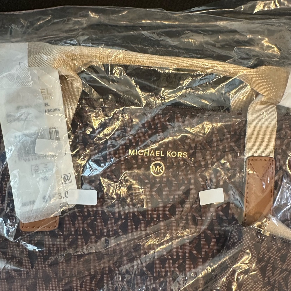 Michael Kors Brown Monogram Tote with Gold Logo